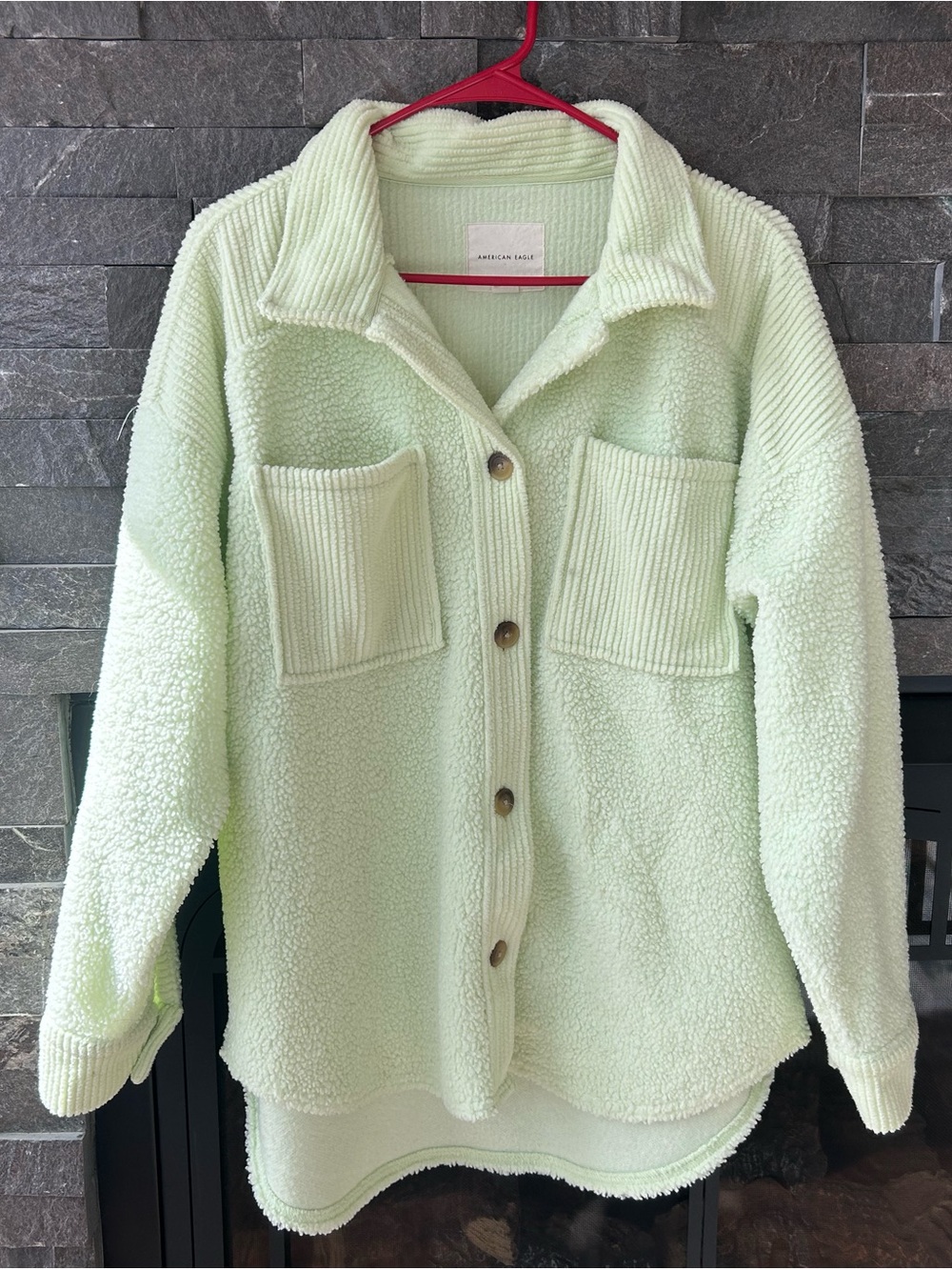 American Eagle Pastel Mint Sherpa Shacket